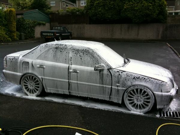 Before.....White merc  with the aid of Snow Foam!