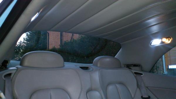 Custom leather lined hard top. Front to rear view.