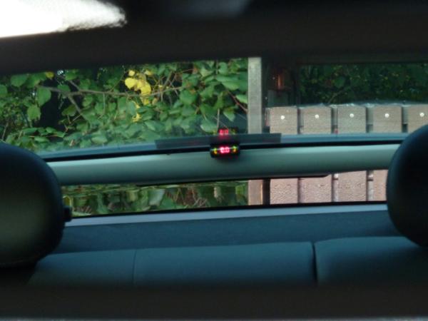 Parking sensor display, view from rear view mirror