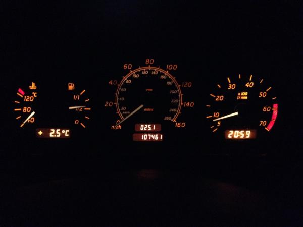 The dash at night - the dials are white by day.