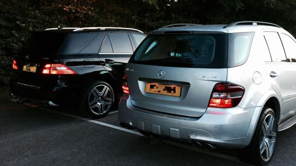 Two generations of ML63 AMG, side by side: W164 (M156) and W166 (M157)