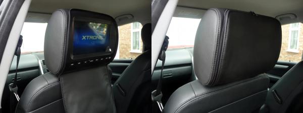 Xtron 9" DVD Headrest. Right side picture with zipped cover closed.